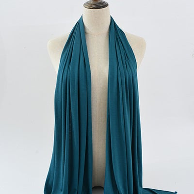 Cross-border solid color rayon sweat cloth ethnic women scarf mercerized cotton jersey headscarf long scarf wholesale 10# peacock green 