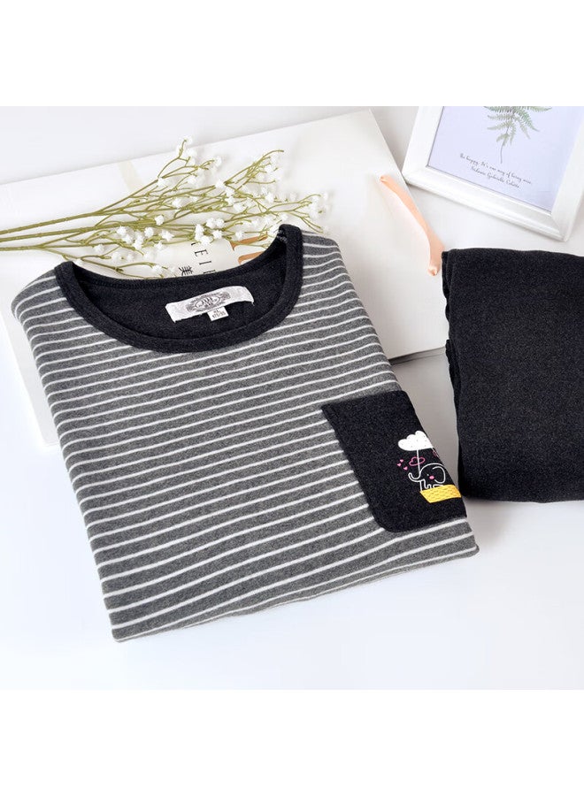 MEIBIAO American Standard Men's Long Sleeve Cotton Striped Casual Loose Homewear Pajama Set, Wearable Outside, Dark Gray, L - Image 4