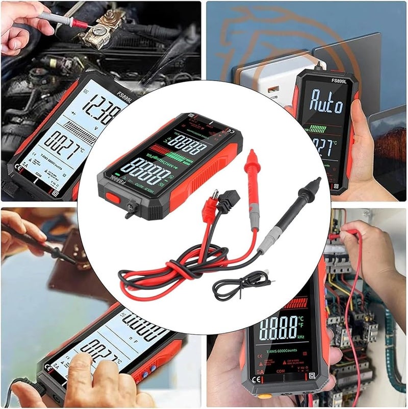 FS899L مقياس متعدد رقمي ذكي بشاشة ملونة 4.8 بوصة و 6000 قراءة، قابل للشحن عبر USB، مع كاشف جهد NCV - Image 5