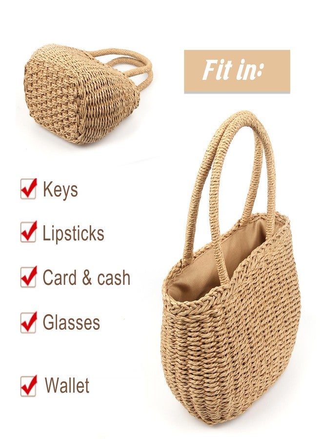 Gets Straw Bags for Women Hand-woven Small Hobo Bag Round Handle Ring Tote (Camel) - Image 3