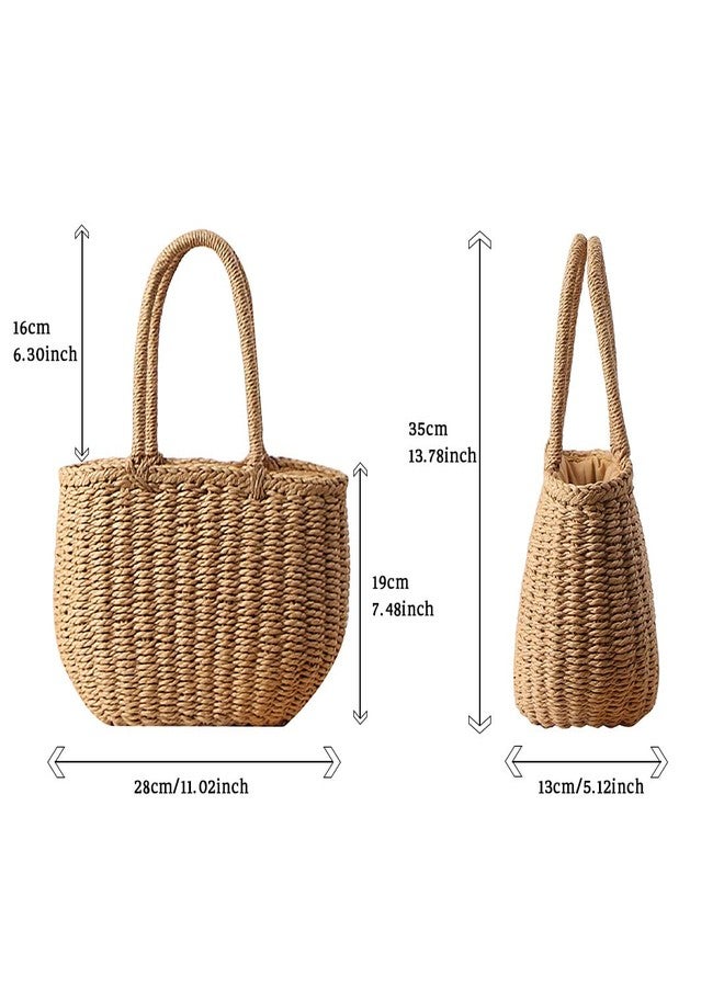 Gets Straw Bags for Women Hand-woven Small Hobo Bag Round Handle Ring Tote (Camel) - Image 4