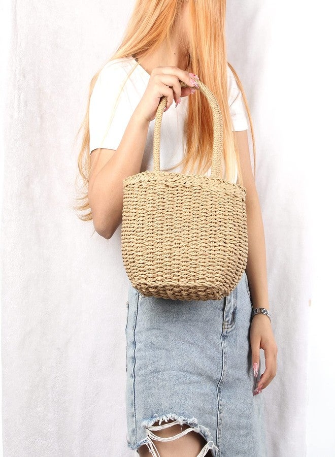 Gets Straw Bags for Women Hand-woven Small Hobo Bag Round Handle Ring Tote (Camel) - Image 2