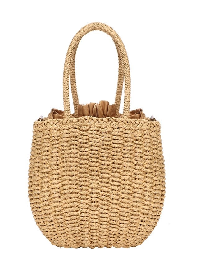 Gets Straw Bags for Women Hand-woven Small Hobo Bag Round Handle Ring Tote (Camel) - Image 1