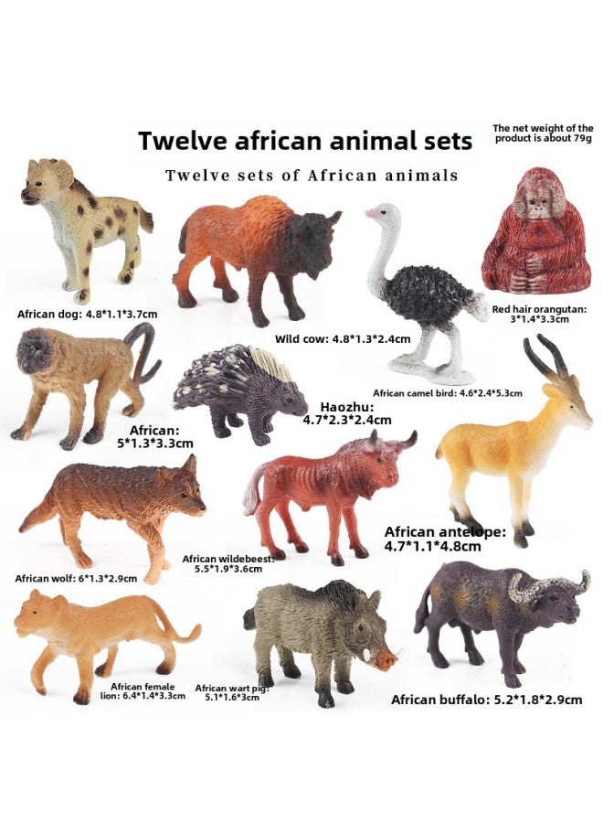 Children's Cognitive Simulation Wild Animal Model Toy Jungle Thorn Group Hedgehog Mouse Burr Stealing Melon Badger Hedgehog Ornaments-Color:MF Mini African Animals (12 Models Suit)  - Image 1