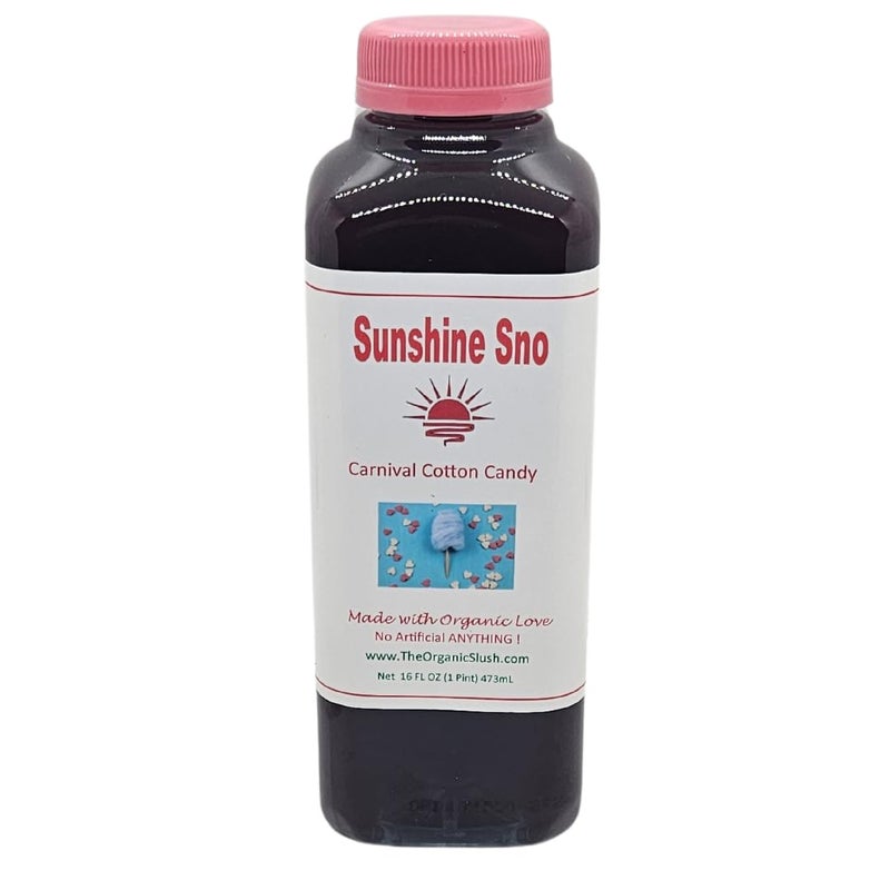 Sunshine Sno Dye Free Snow Cone Syrup, Cotton Candy, 16oz, Made with organic ingredients - Image 1