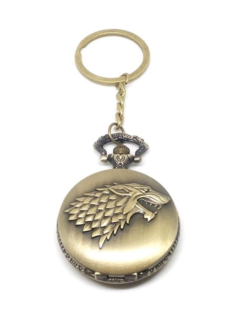 FowWelt Pocket Watch Metal Keychain Retro Vintage for Gifting With Key Ring Anti-Rust - Wolf - Image 1