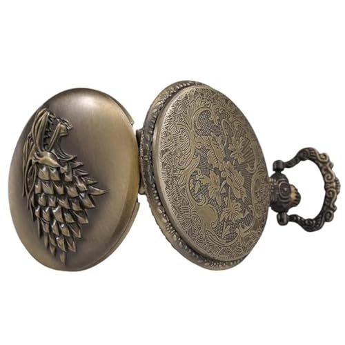 FowWelt Pocket Watch Metal Keychain Retro Vintage for Gifting With Key Ring Anti-Rust - Wolf - Image 3
