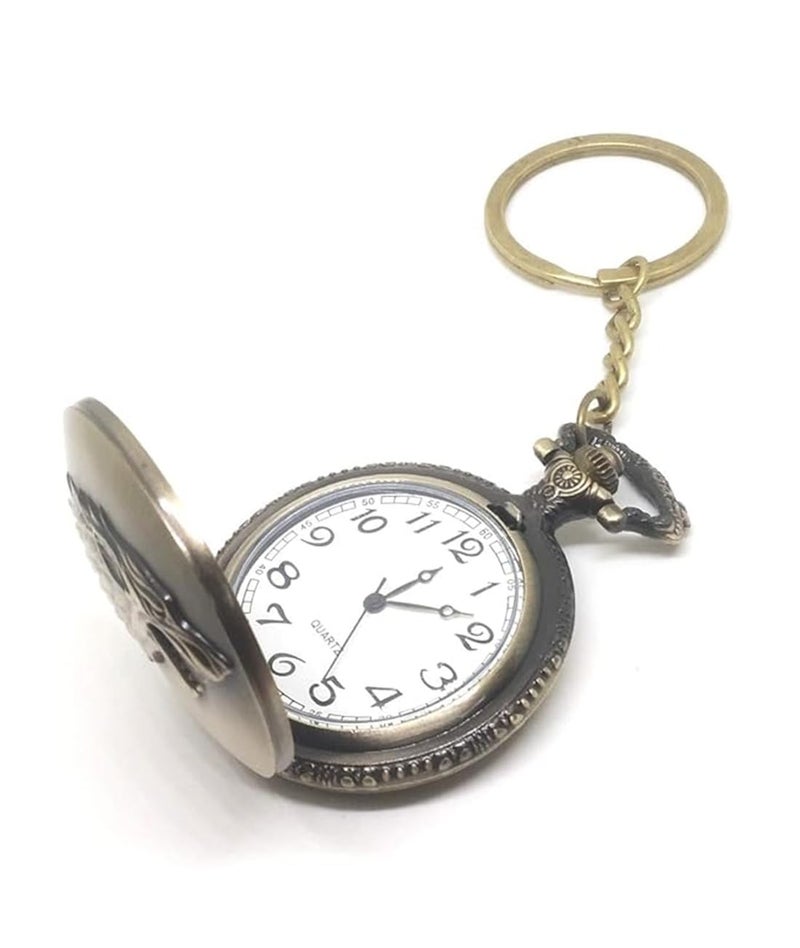 FowWelt Pocket Watch Metal Keychain Retro Vintage for Gifting With Key Ring Anti-Rust - Wolf - Image 2