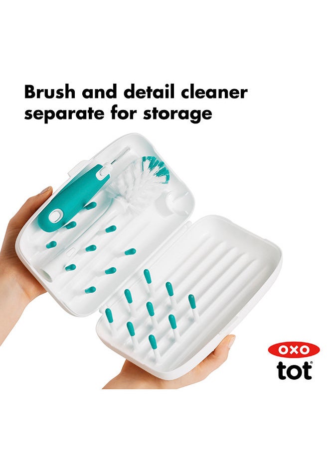 OXO TOT - On-The-Go Drying Rack With Bottle Brush - Teal - Image 1