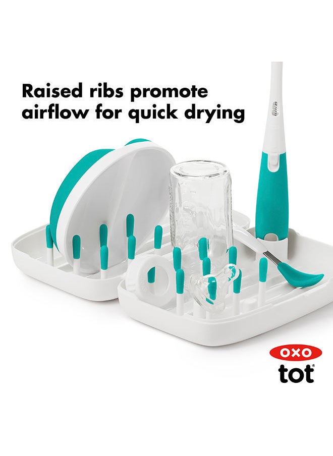 OXO TOT - On-The-Go Drying Rack With Bottle Brush - Teal - Image 1