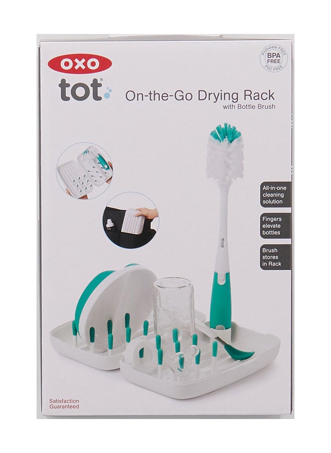 OXO TOT - On-The-Go Drying Rack With Bottle Brush - Teal - Image 1