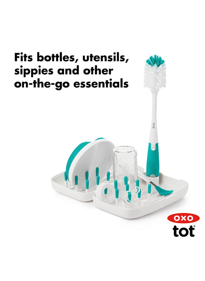 OXO TOT - On-The-Go Drying Rack With Bottle Brush - Teal - Image 1