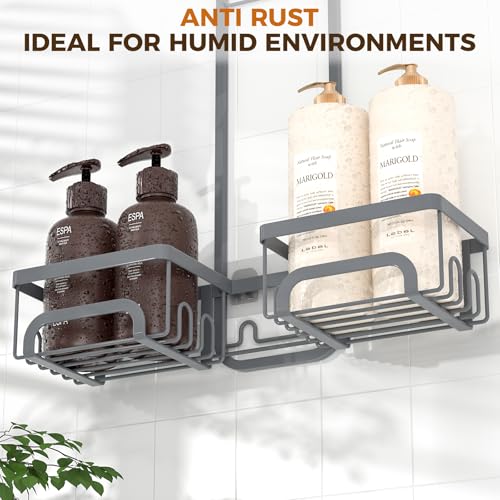 REINHARDT Adjustable Shower Caddy Hanging Split Shower Caddy for Handheld Showerheads, Rustproof Shower Organizer with Hooks for Razors Over the Head Caddy with Soap Holder Bathroom Accessories, Grey - Image 5