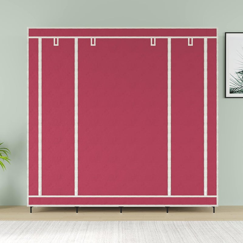 Whitecloud TRANSFORMING HOMES Whitecloud TRANSFORMING HOMES Collapsible Wardrobe for Clothes with 12 Shelves 2 HangerNon Woven Febric 90GSM Metal Rod 145X38X145cm88270 Maroon  - Image 3