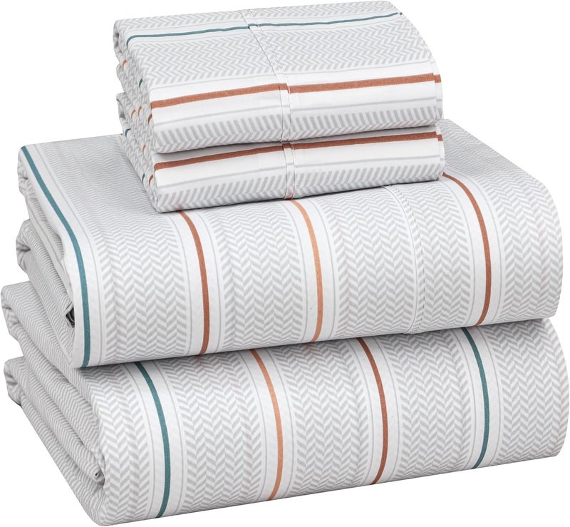 RUVANTI 100% Cotton Percale Sheets King Size, Chevron Twill Stripe | Crisp Cooling for Hot Sleepers, Deep Pocket 16", Soft Breathable & Durable, Hotel-Style 4 Piece Set - Image 1
