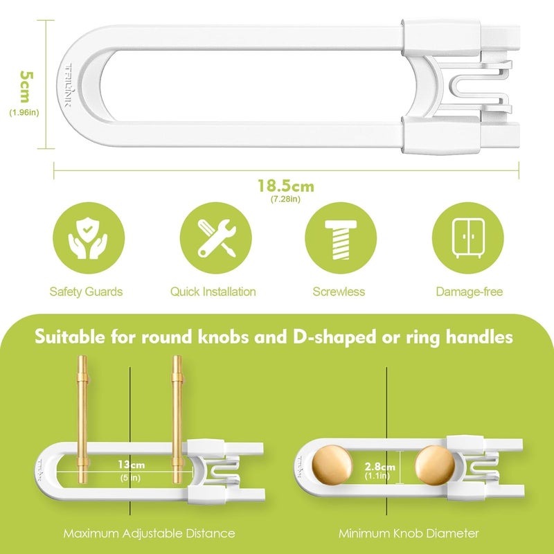 TriLink 6 Pack Adjustable Cabinet Locks for Babies UShaped Baby Proofing Child Locks for Kids Toddlers Safety Sliding Door latches for Cabinets Drawer Closet Fridge Door Knob Handle Kitchen Home Safe - Image 5