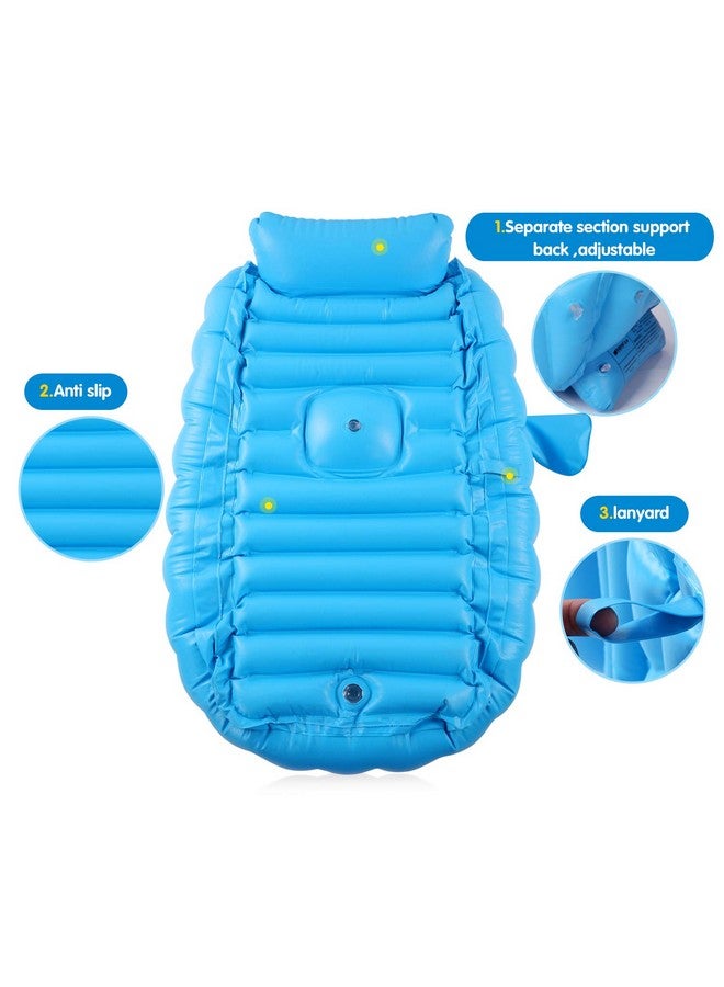 إنتايم حوض استحمام قابل للنفخ للأطفال، حوض استحمام محمول للأطفال الصغار غير قابل للانزلاق، حوض استحمام صغير للسفر، حوض سباحة هوائي للأطفال، حوض استحمام سميك قابل للطي مع مضخة هواء، أزرق - Image 3