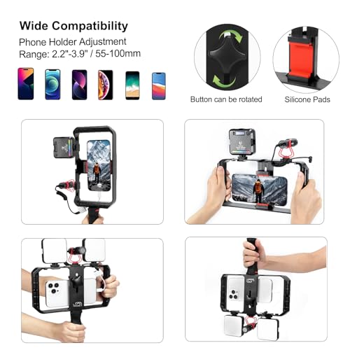Taisioner Smartphone Video Rig Hand Girp Stabilizer Filmmaking Vlogging Case Phone Video Stabilizer with Cold Shoe for Film Maker Video Grapher Compatible with iPhone 15/14/13/12/ Pro Max and Android - Image 4