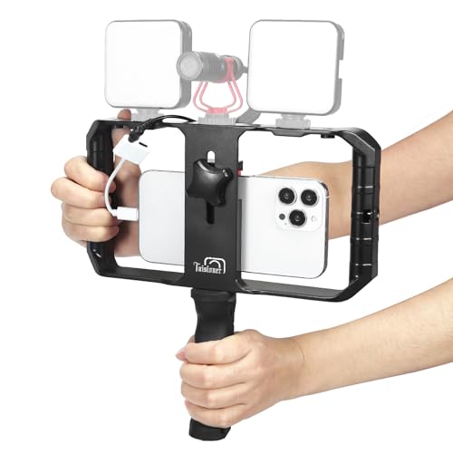 Taisioner Smartphone Video Rig Hand Girp Stabilizer Filmmaking Vlogging Case Phone Video Stabilizer with Cold Shoe for Film Maker Video Grapher Compatible with iPhone 15/14/13/12/ Pro Max and Android - Image 1