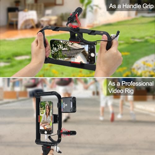 Taisioner Smartphone Video Rig Hand Girp Stabilizer Filmmaking Vlogging Case Phone Video Stabilizer with Cold Shoe for Film Maker Video Grapher Compatible with iPhone 15/14/13/12/ Pro Max and Android - Image 2