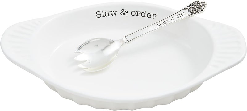 Mud Pie Cole Slaw Bowl Set dish 2 x 10  spork 8 12 White - Image 1