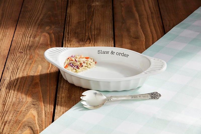Mud Pie Cole Slaw Bowl Set dish 2 x 10  spork 8 12 White - Image 2