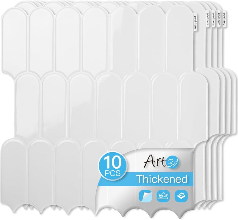 Art3d 12 x 12 Inch Heavy-Duty Peel and Stick Backsplash, Self-adhesive Wall Tiles for Kitchen Bathroom Decor, 10-Pack White - Image 1