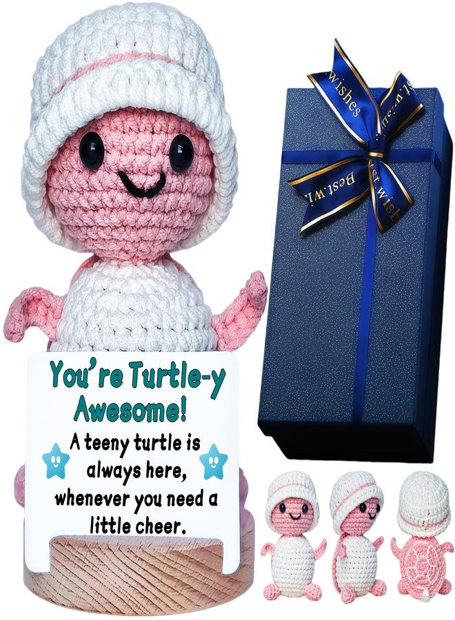OiwMuOck Emotional Support Positive Crochet Sea Turtle | Pink White with Hat Collectible Doll | Positive Message Turtle-y Awesome | All Occasion Gifts for Women Coworkers Teens Desk Decor - Image 1