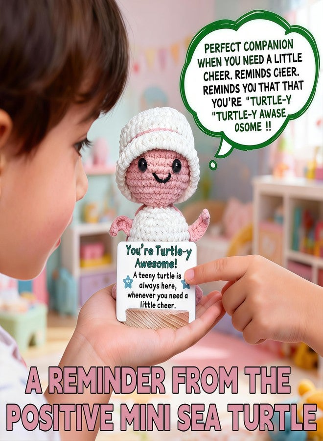 OiwMuOck Emotional Support Positive Crochet Sea Turtle | Pink White with Hat Collectible Doll | Positive Message Turtle-y Awesome | All Occasion Gifts for Women Coworkers Teens Desk Decor - Image 3