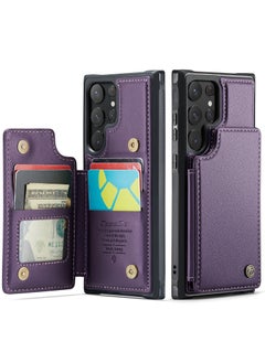 CaseMe Wallet Case for Samsung Galaxy S22 Ultra, Premium Handmade Durable PU Leather Slim Shockproof Case with [Double Magnetic Clasp] [Card Holder] [Kickstand] [RFID Blocking] (Purple)  - Image 2