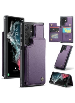 CaseMe Wallet Case for Samsung Galaxy S22 Ultra, Premium Handmade Durable PU Leather Slim Shockproof Case with [Double Magnetic Clasp] [Card Holder] [Kickstand] [RFID Blocking] (Purple)  - Image 1