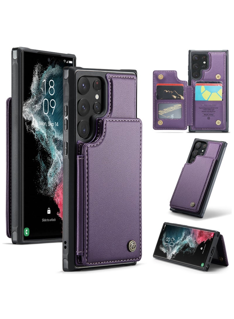 CaseMe Wallet Case for Samsung Galaxy S22 Ultra, Premium Handmade Durable PU Leather Slim Shockproof Case with [Double Magnetic Clasp] [Card Holder] [Kickstand] [RFID Blocking] (Purple)  - Image 1