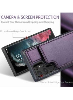 CaseMe Wallet Case for Samsung Galaxy S22 Ultra, Premium Handmade Durable PU Leather Slim Shockproof Case with [Double Magnetic Clasp] [Card Holder] [Kickstand] [RFID Blocking] (Purple)  - Image 3