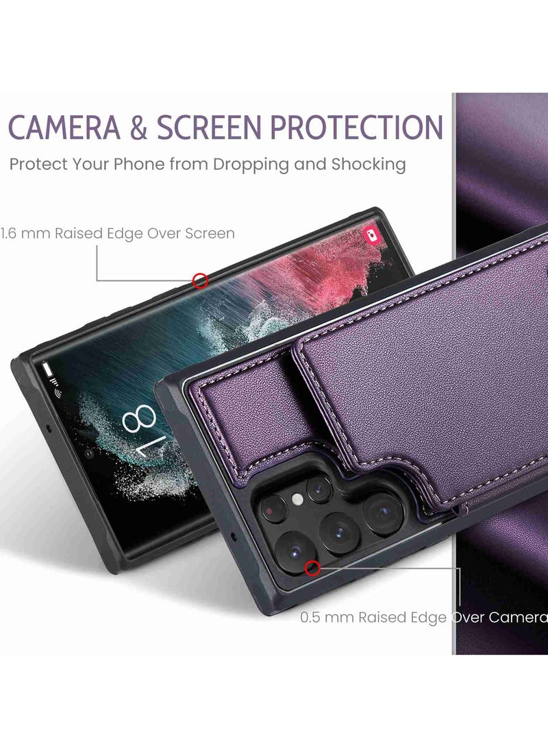 CaseMe Wallet Case for Samsung Galaxy S22 Ultra, Premium Handmade Durable PU Leather Slim Shockproof Case with [Double Magnetic Clasp] [Card Holder] [Kickstand] [RFID Blocking] (Purple)  - Image 3
