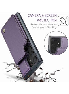 CaseMe Wallet Case for Samsung Galaxy S22 Ultra, Premium Handmade Durable PU Leather Slim Shockproof Case with [Double Magnetic Clasp] [Card Holder] [Kickstand] [RFID Blocking] (Purple)  - Image 5