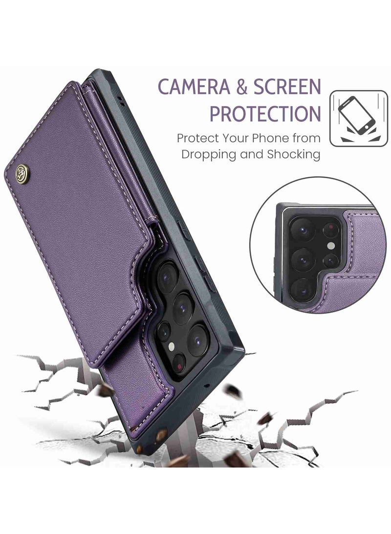 CaseMe Wallet Case for Samsung Galaxy S22 Ultra, Premium Handmade Durable PU Leather Slim Shockproof Case with [Double Magnetic Clasp] [Card Holder] [Kickstand] [RFID Blocking] (Purple)  - Image 5
