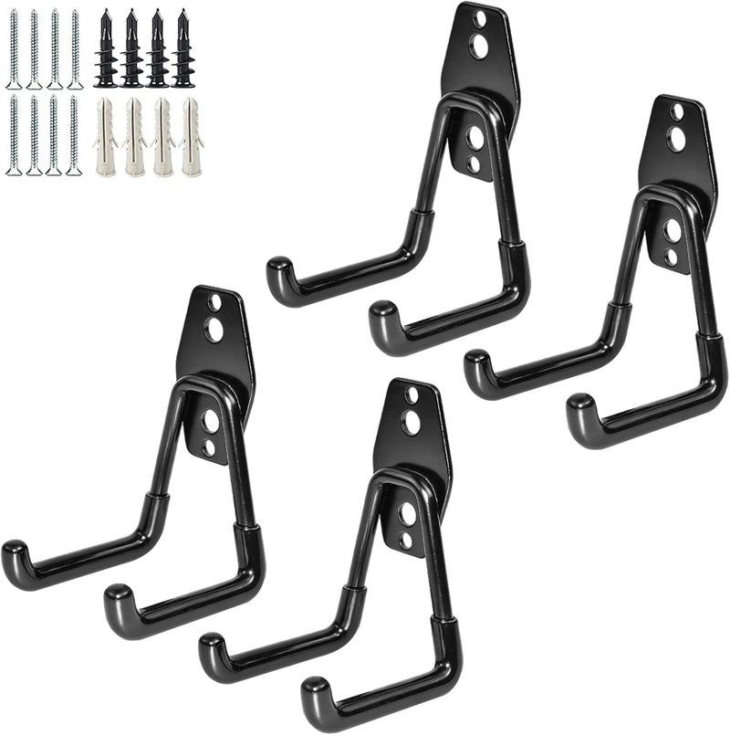 GeeWatom Garage Storage Utility Hooks，Garage Garden Tool Organizer，Steel Wall Mount Hooks, Garden Small U Hooks (4 Pack-Black) - Image 1
