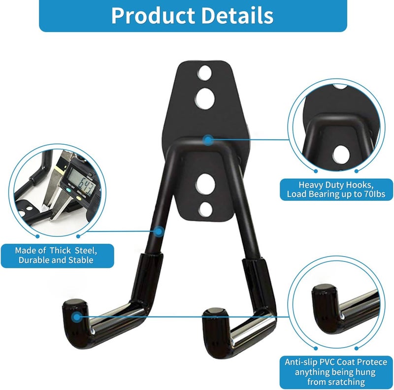 GeeWatom Garage Storage Utility Hooks，Garage Garden Tool Organizer，Steel Wall Mount Hooks, Garden Small U Hooks (4 Pack-Black) - Image 3