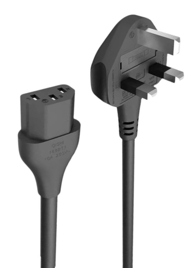 UK Plug to C13 Power Cable 1.6m (5ft), BS1363/A 3 Pin to IEC C13, 13A 18AWG Fused Lead for Desktop PCs, Monitors, Printers & Electronics