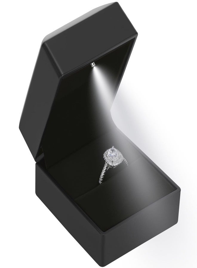 LETURE LED Ring Earring Box for Proposal, Wedding, Engagement， Luxury Jewelry Gift Box with LED Light, Jewellry Display Box (Black) - Image 1