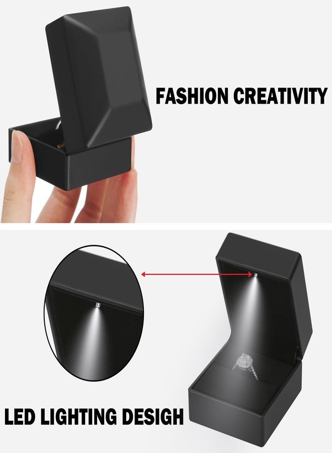 LETURE LED Ring Earring Box for Proposal, Wedding, Engagement， Luxury Jewelry Gift Box with LED Light, Jewellry Display Box (Black) - Image 5