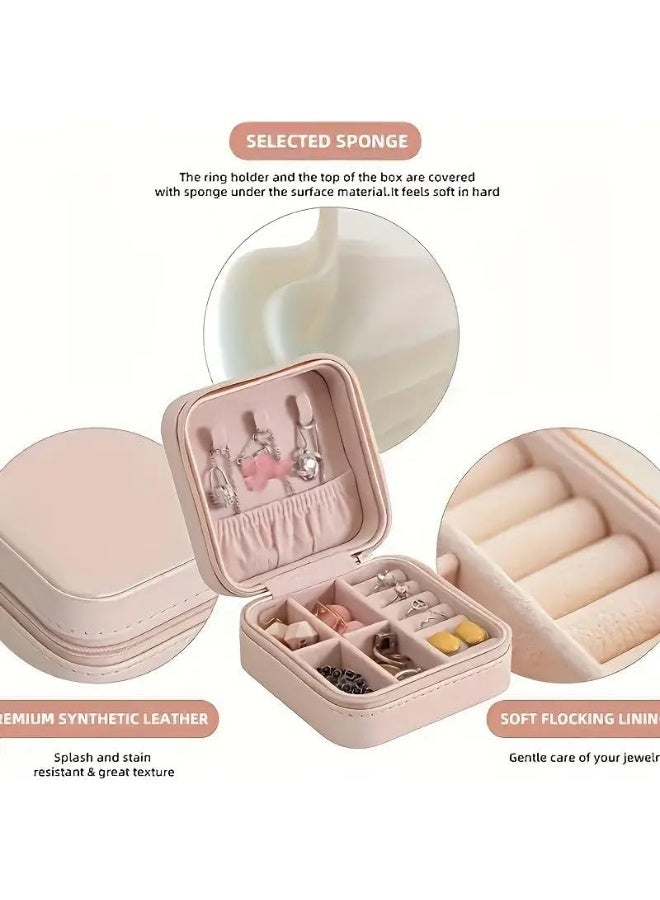 MXM Mini Jewelry Box, Portable Travel Leather Case Organizer for Ring, Pendant, Earring, Necklace, Bracelet Storage (Pink, Small) - Image 5
