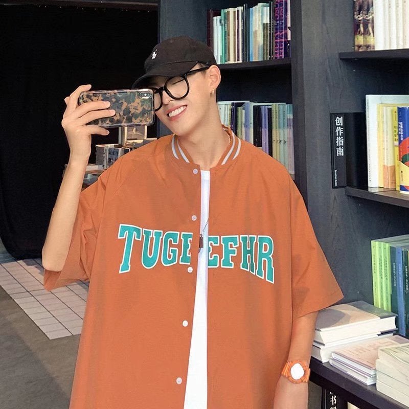 Workwear Shirt Hip Hop T Summer Loose American Baseball Collar Ins Couple Fashion Brand Men'S And Women'S Bf Short Sleeve Top - Image 1