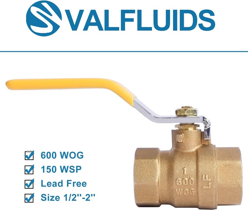 VALFLUIDS Full Port Forged LF Brass Ball Valve With Female Thread NPT Connector，150 PSI WSP / 600 PSI WOG. (2 Inch) - Image 3