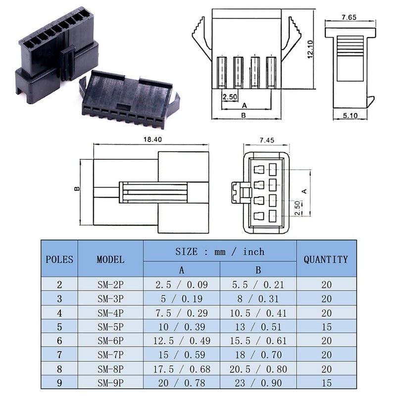 Glarks 1940Pcs 2.5mm Pitch 2/3/4/5/6/7/8/9 Pin Male and Female Plug Housing and Male/Female Pin Header Perfectly Compatible with JST-SM Connector Assortment Kit - Image 2