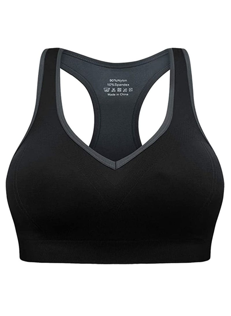 Rubik Sports Bra for Women, Rubik Racerback Shockproof Quick Dry Padded Seamless High Impact Sports Bra for Yoga Gym Training Running Workout Fitness (Black, XXL)  - Image 1