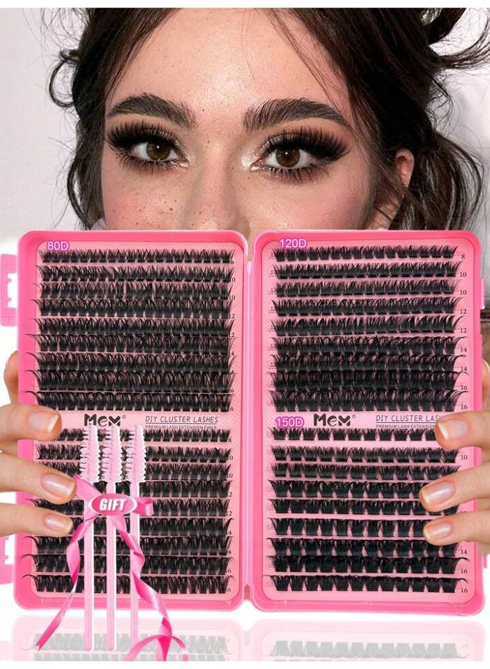 Mega DIY Cluster Lashes Book Palette 80D/120D/150D - Multi-Volume Individual Eyelash Extensions Mix 8-16mm with 3 Spoolies Gift - Image 1