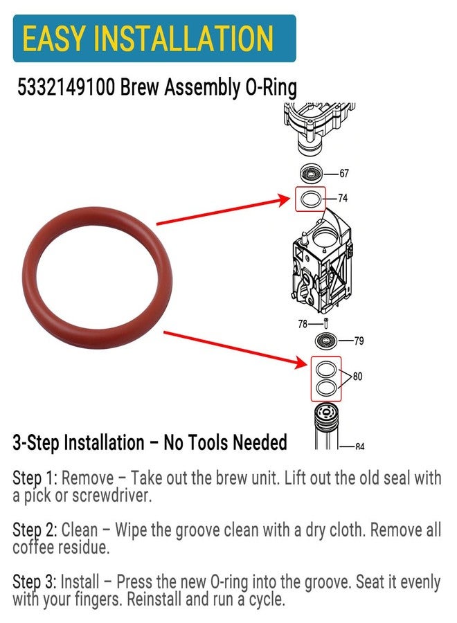 RuiQalith 5332149100 Brew Assembly O-Ring Seal Fit for DeLonghi Espresso Magnifica ECAM Series Machines - Brew Group Gasket Replacement - 43 mm OD x 35 mm ID x 4 mm T - 4 Pack - Image 5