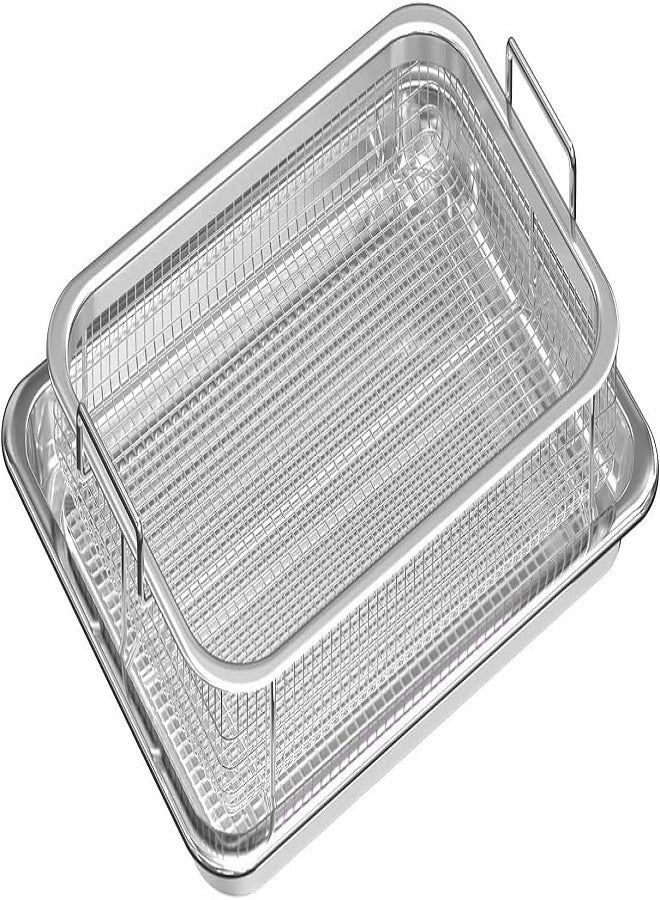 صينية مقلاة من الستانلس ستيل للفرن ، سلة وصينية للقلاية الهوائية خبز عميقة فضي - Image 1