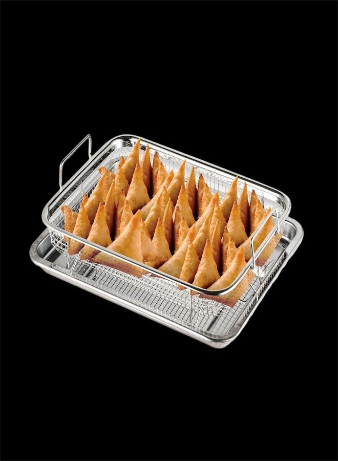 صينية مقلاة من الستانلس ستيل للفرن ، سلة وصينية للقلاية الهوائية خبز عميقة فضي - Image 2